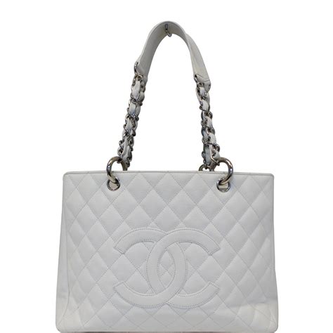 White Quilted Caviar Leather XL Grand Shopping Tote Bag